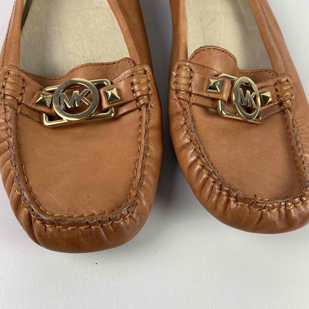 MICHAEL Michael Kors Womens Size 11M Tan Leather Loafers Gold Tone Buckle Shoes - Picture 9 of 9